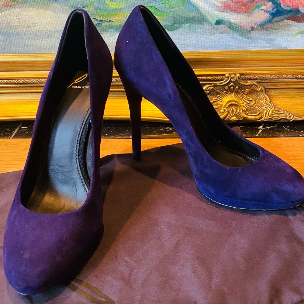 B Brian Atwood Purple Sparkle Frederique Platform Pumps 9 w dust bag